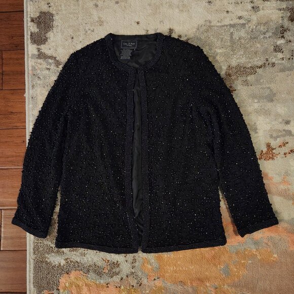 Cote D'Azur Size S Beaded 100% Silk Black Cardigan Jacket - Picture 2 of 3